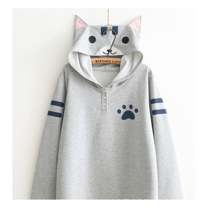 Neko Atsume Sweat  Capuche - gris