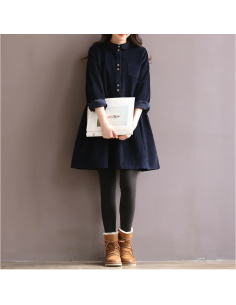Robe en velour côtelé col Mori