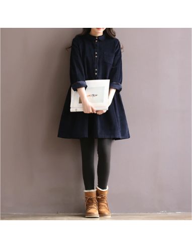 Robe en velour côtelé col Mori