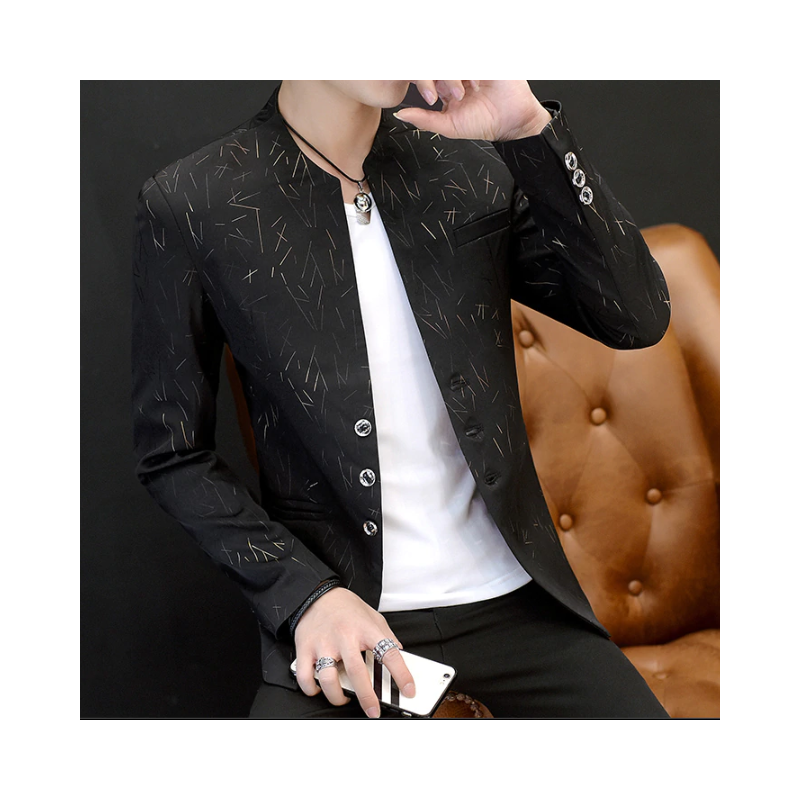 Veste En Coton Rayé Pour Homme - Style Blazer Vintage Japonais - Coupe Slim, 2 Boutons - Pour Look Décontracté Ou Habillé