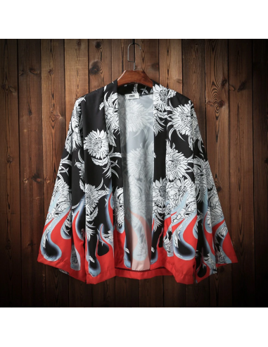 Kimono cardigan imprimés rouge et noir