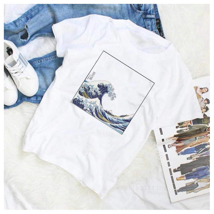 T-shirt harajuku imprimé vague