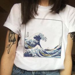 T-shirt harajuku imprimé vague