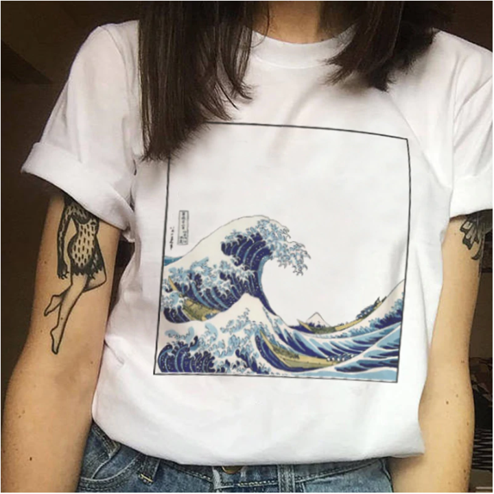 T-shirt harajuku imprimé vague