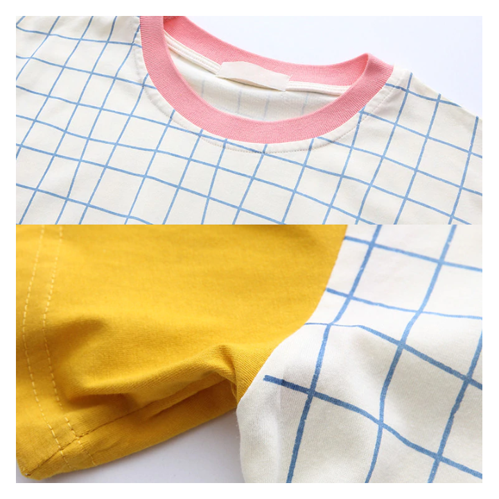T-shirt Harajuku tricolore quadrillé