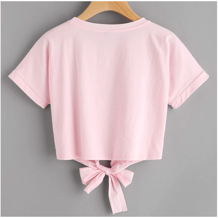 T-shirt court broderie rose