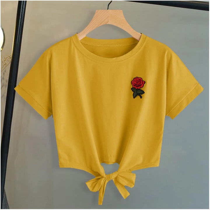 T-shirt court broderie rose