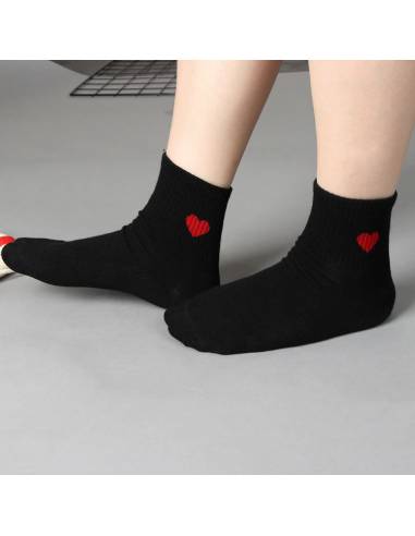 Chaussettes coeur rouge Kawaii Noir