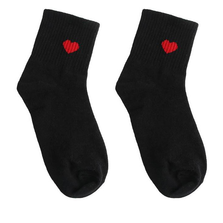 Chaussettes coeur rouge Kawaii Noir