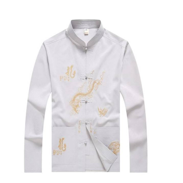 Chemise mandarin motif dragon d'or