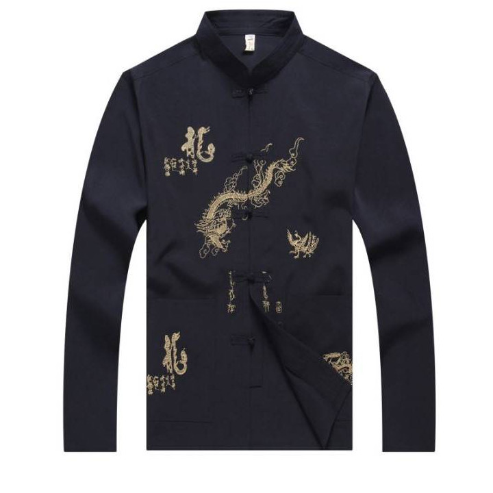 Chemise mandarin motif dragon d'or