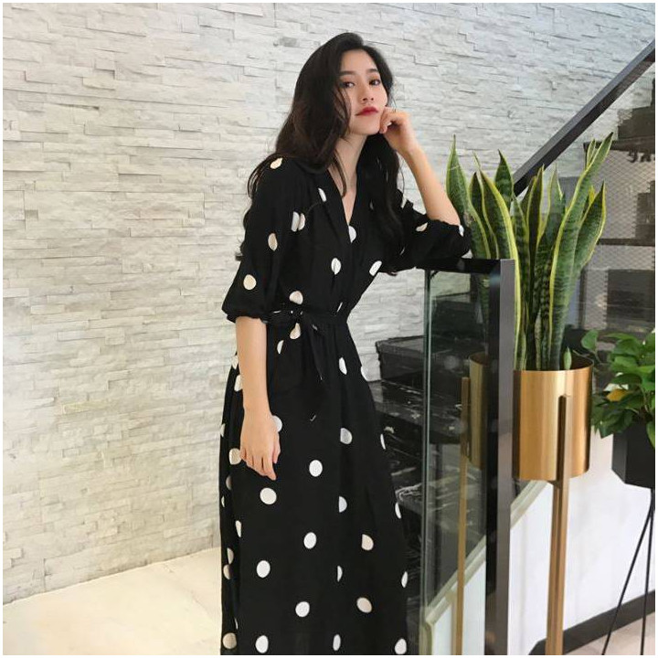 Robe longue à pois