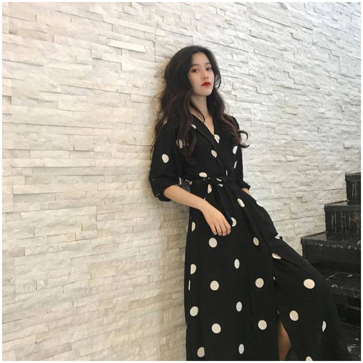 Robe longue à pois
