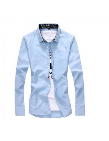 Chemise à col fleuri bleu