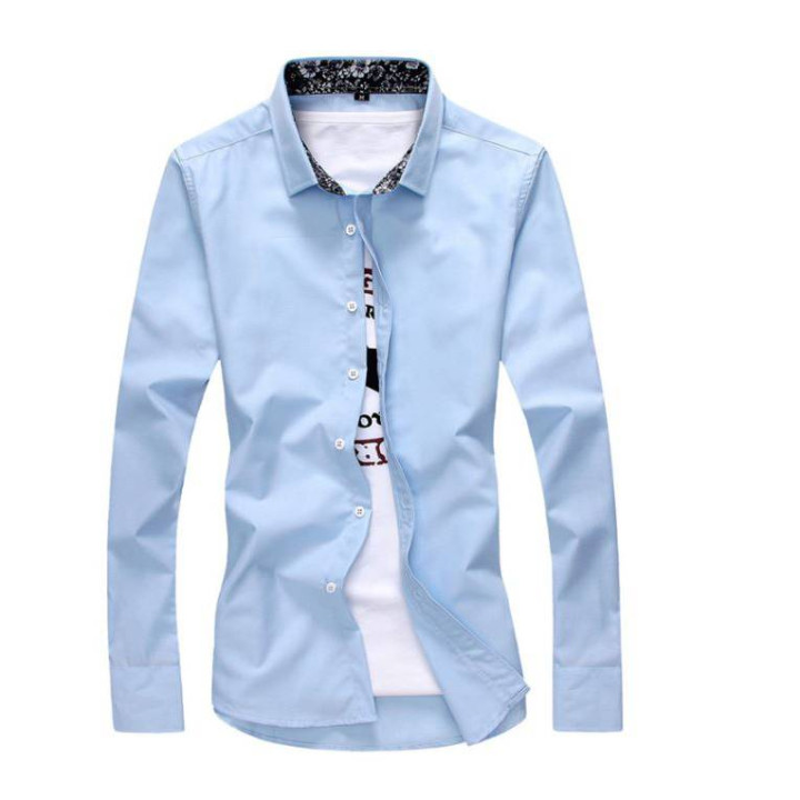 Chemise à col fleuri bleu