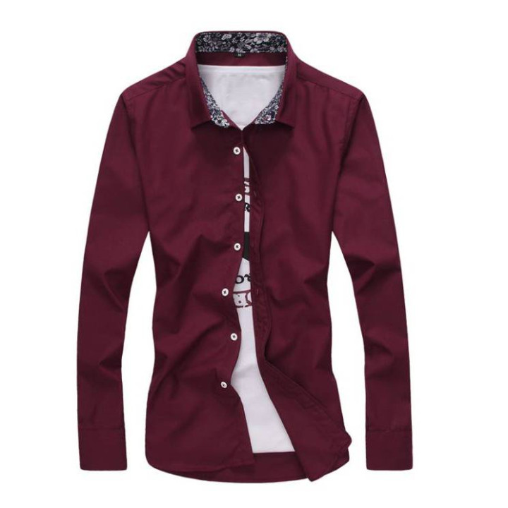 Chemise à col fleuri bordeau