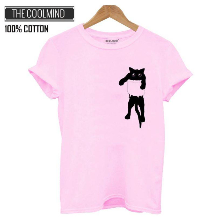 T-shirt Chat dans poche
