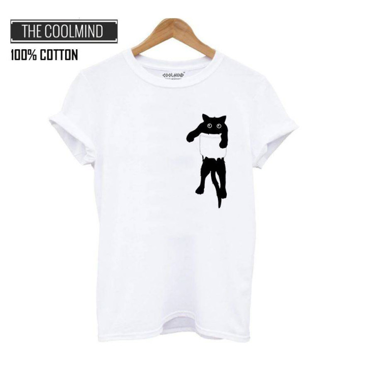 T-shirt Chat dans poche