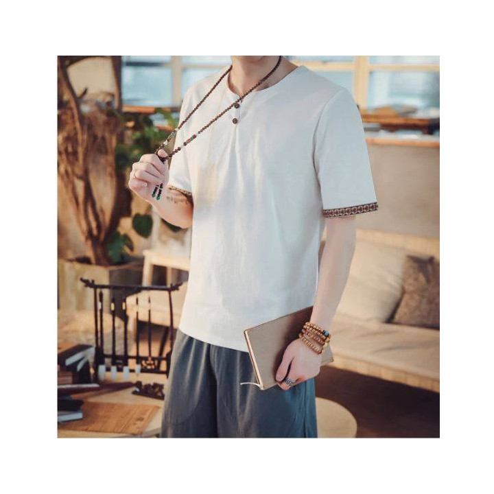 Vêtements japonais et coréens pour homme - T-shirt japonais et coréens pour homme - T-shirt homme avec broderie sur les manches