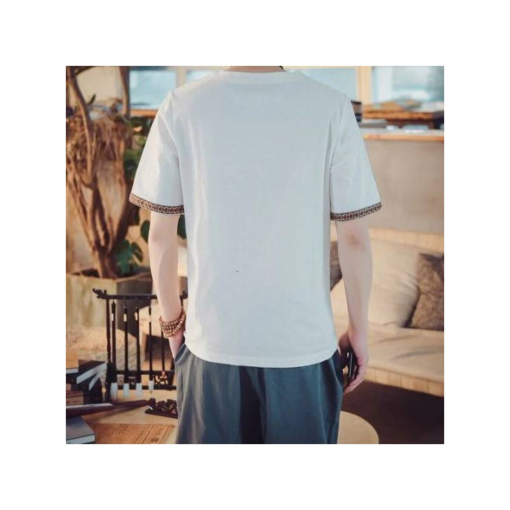Vêtements japonais et coréens pour homme - T-shirt japonais et coréens pour homme - T-shirt homme avec broderie sur les manches