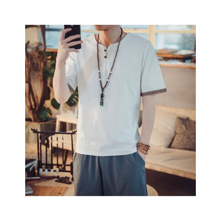 Vêtements japonais et coréens pour homme - T-shirt japonais et coréens pour homme - T-shirt homme avec broderie sur les manches