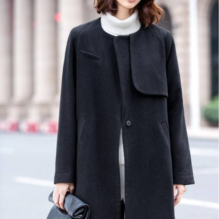 Manteau casual col ras de cou