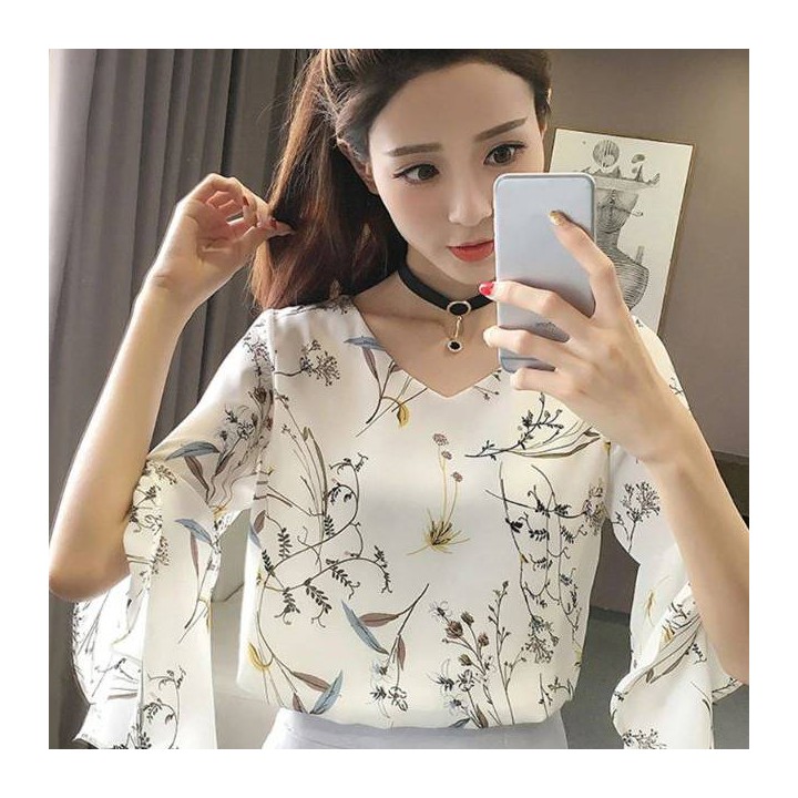 Top floral manches papillons