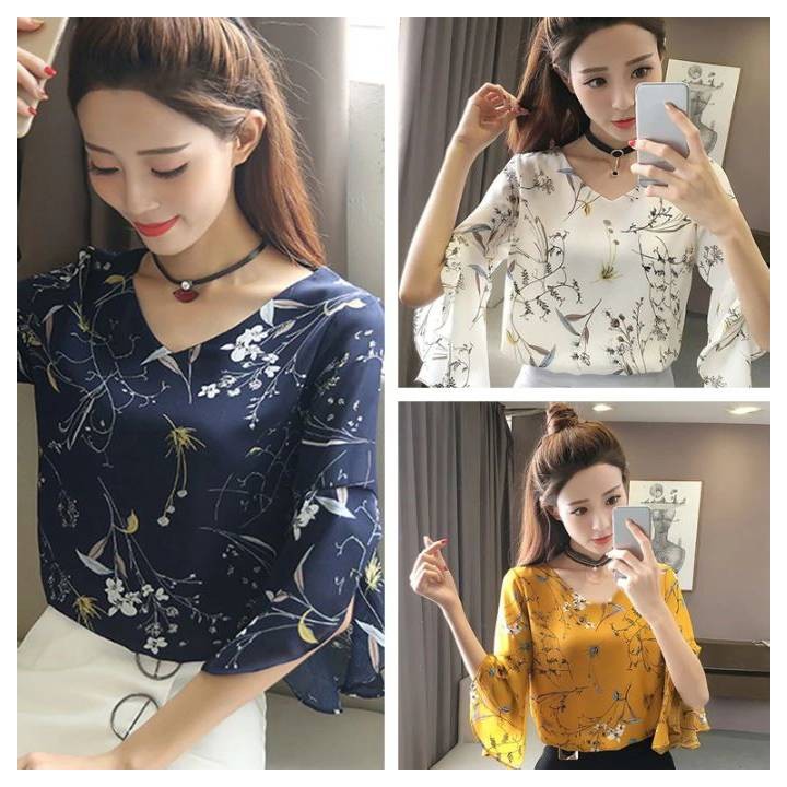 Top floral manches papillons