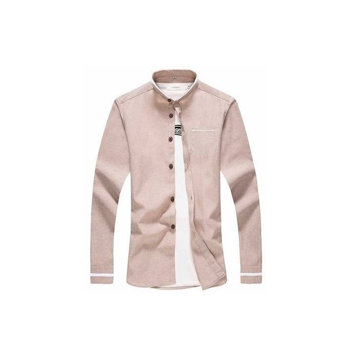 Chemise col mao liseré blanc manches longues
