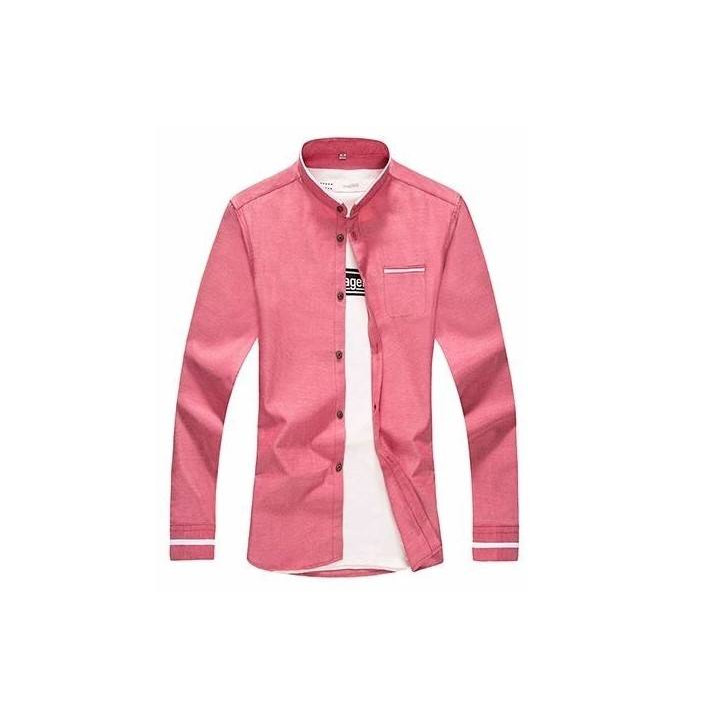 Chemise col mao liseré blanc manches longues