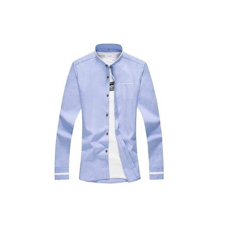 Chemise col mao liseré blanc manches longues