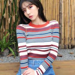 Vêtements japonais et coréens pour filles - Pulls japonais et coréens pour femmes - Pull rayure Coreen