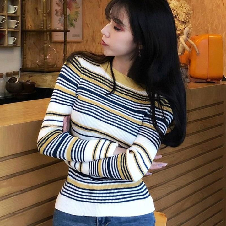 Vêtements japonais et coréens pour filles - Pulls japonais et coréens pour femmes - Pull rayure Coreen