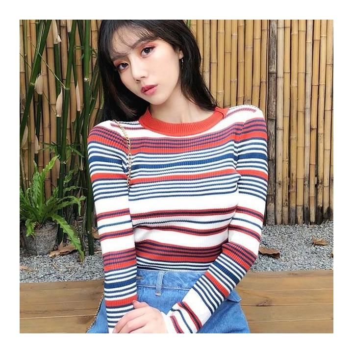 Vêtements japonais et coréens pour filles - Pulls japonais et coréens pour femmes - Pull rayure Coreen