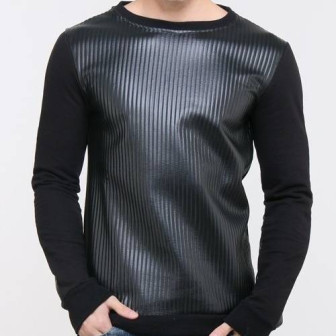 Pull double matière simili et coton