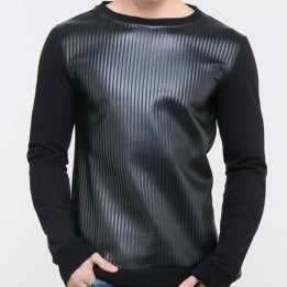 Pull double matière simili et coton