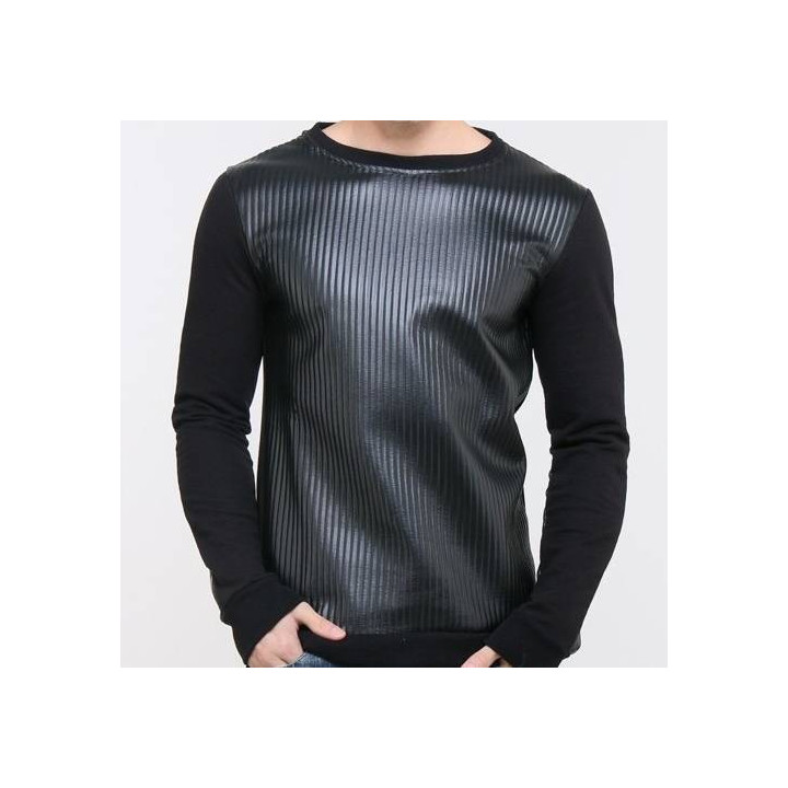 Pull double matière simili et coton