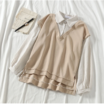 Vêtements japonais et coréens pour filles - Sweats japonais et coréens pour femmes - Pull effet deux pièces Burausu