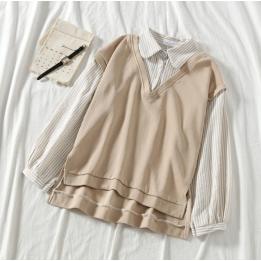 Vêtements japonais et coréens pour filles - Sweats japonais et coréens pour femmes - Pull effet deux pièces Burausu