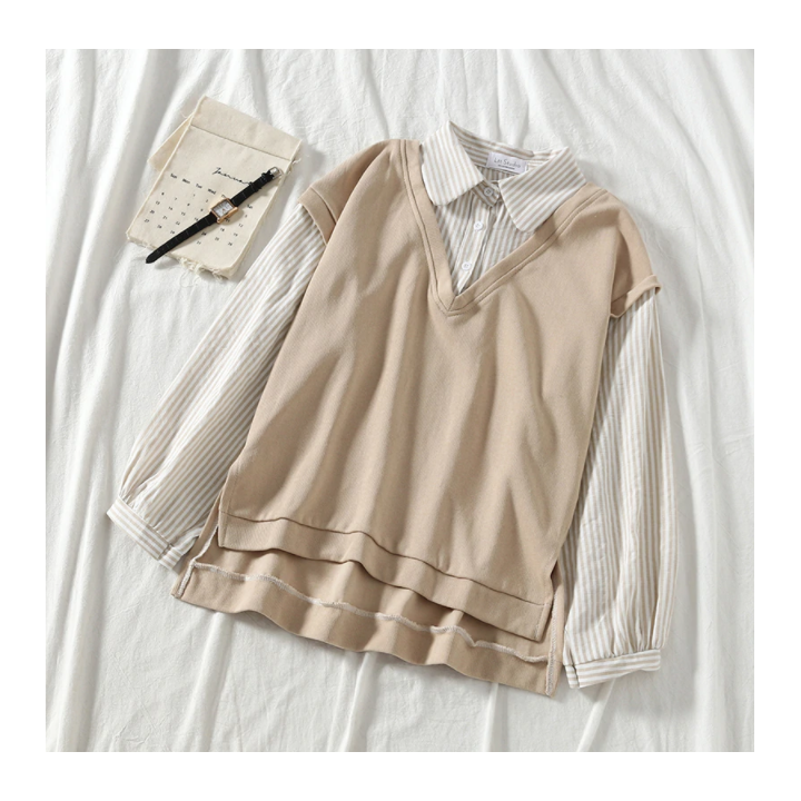 Vêtements japonais et coréens pour filles - Sweats japonais et coréens pour femmes - Pull effet deux pièces Burausu