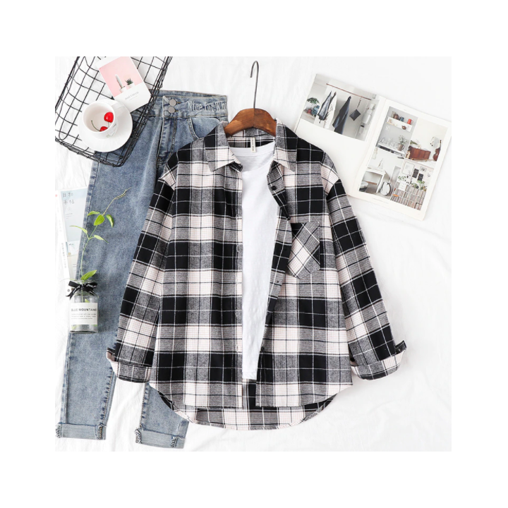Vêtements japonais et coréens pour filles - Tops japonais et coréens pour femmes - Chemise à Carreaux Kikori