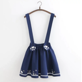 Vêtements japonais et coréens pour filles - Jupes japonaises et coréennes pour femmes - Jupe à bretelles Patineuse Neko