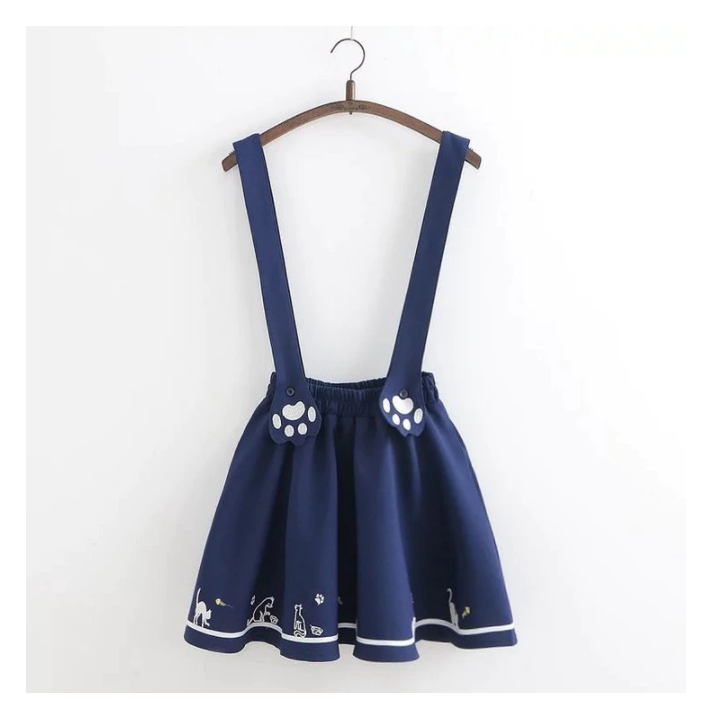 Vêtements japonais et coréens pour filles - Jupes japonaises et coréennes pour femmes - Jupe à bretelles Patineuse Neko
