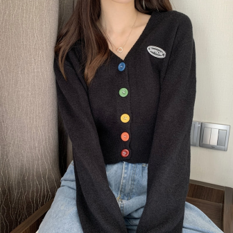 Vêtements japonais et coréens pour filles - T-Shirts japonais et coréens pour femmes - Gilet Court Boutonné Karudigan
