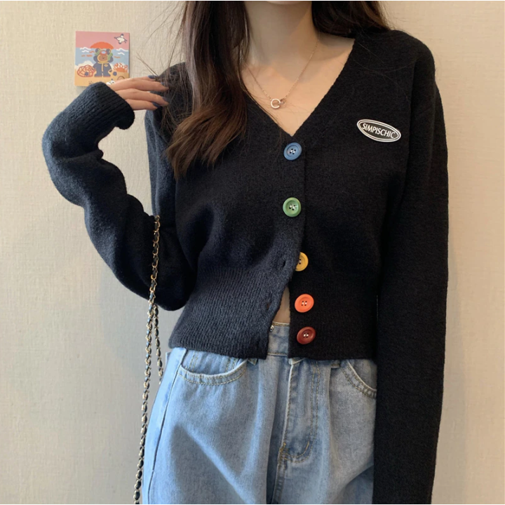 Vêtements japonais et coréens pour filles - T-Shirts japonais et coréens pour femmes - Gilet Court Boutonné Karudigan