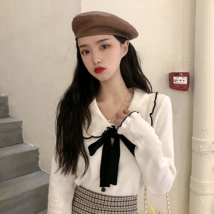 Vêtements japonais et coréens pour filles - Tops japonais et coréens pour femmes - Pull à col rabattu Ningyō