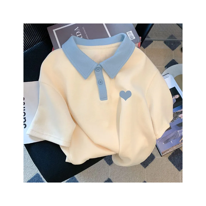 Vêtements japonais et coréens pour femmes - Polo à manches courtes Chīsana kokoro