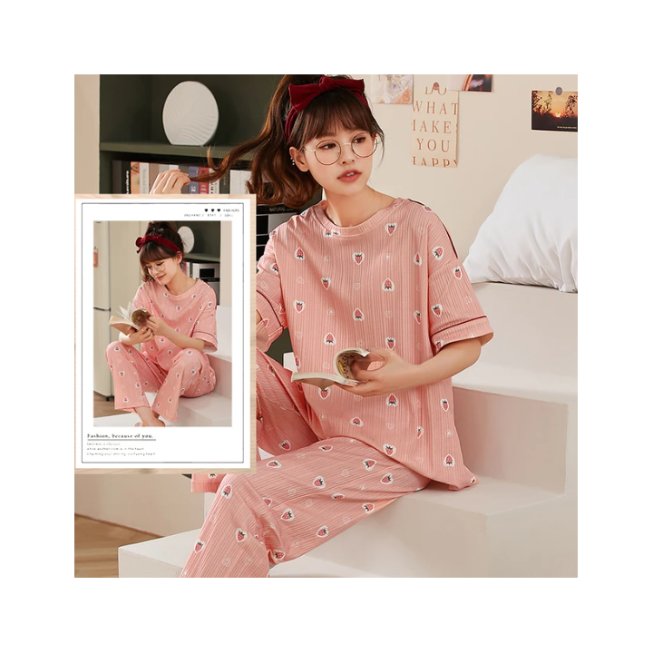 Vêtements japonais et coréens pour filles - Pyjamas japonais et coréens pour femmes - Pyjama Deux Pièces Kawaii Ichigo