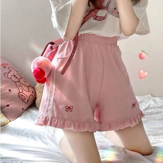 Vêtements japonais et coréens pour filles - Pantalons japonais et coréens pour femmes - Short Rose à Volants