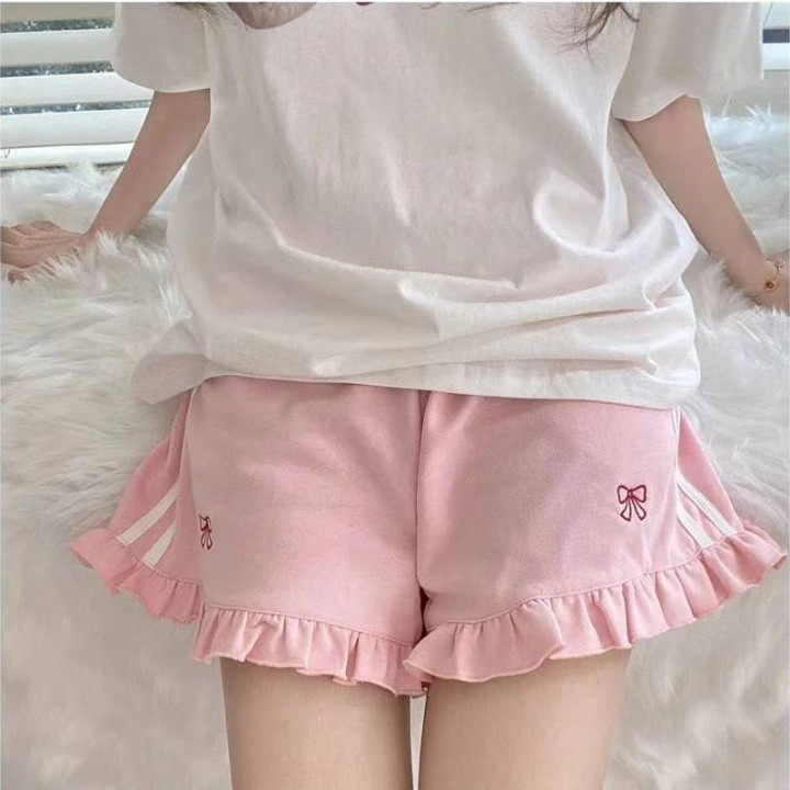 Vêtements japonais et coréens pour filles - Pantalons japonais et coréens pour femmes - Short Rose à Volants